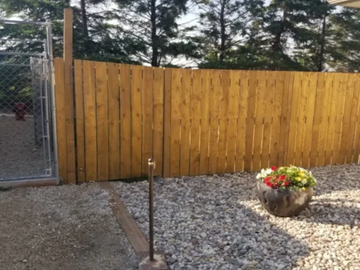 freshly stained cedar fence